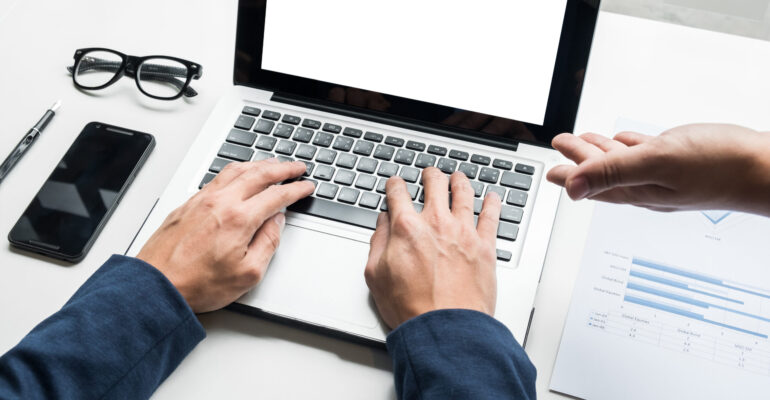 Business man working with computer in team Meeting Talking Discu